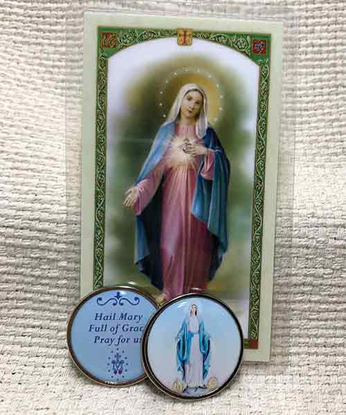 Mother Mary prayer card and token