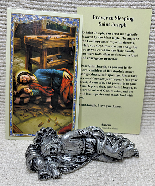 Mini sleeping St. Joseph statue and prayer card