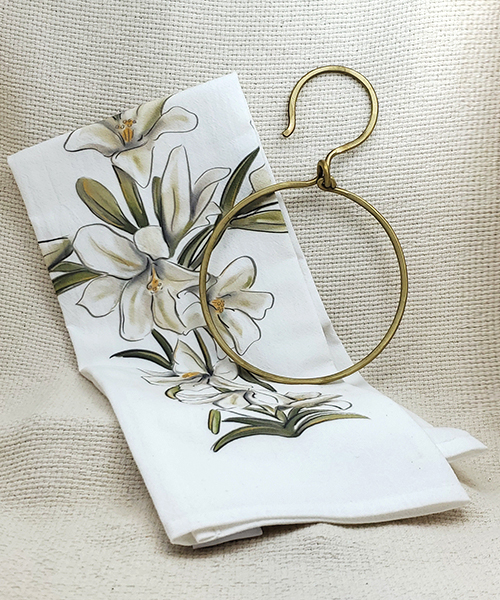 Easter Lily Tea Towel and Hanging Ring