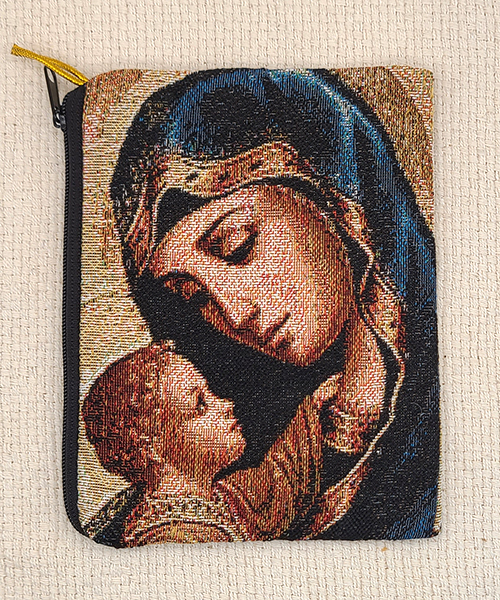Mary and Jesus tapestry rosary pouch