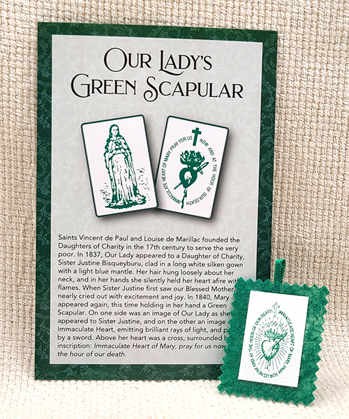 Our Lady's Green Scapular card and pendant scapular